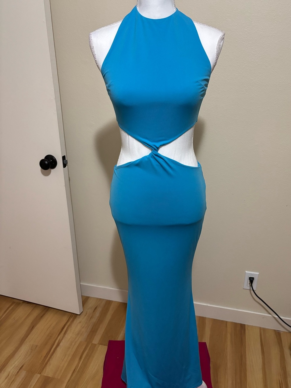 Retrofete Bright Turquoise Halter Cutout gown